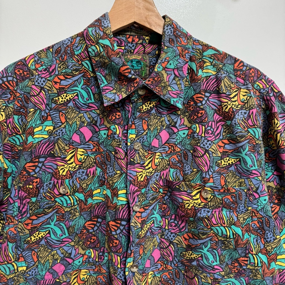 Vintage Royal Robbins World 90s Abstract Tropical Fish Button Down Shirt - Picture 3 of 10